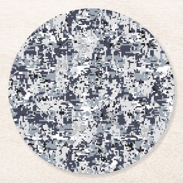 Urban Style Silver Gray Digital Camouflage Runder Pappuntersetzer (Vorderseite)