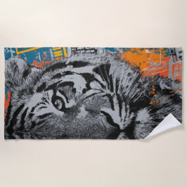 Urban Tiger Close-Up Street Art Illustration Strandtuch