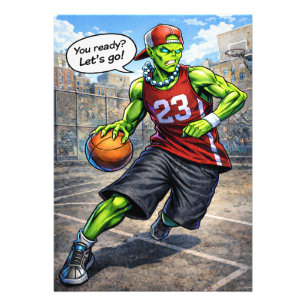 Urbaner Alien-Basketballspieler - Comic-Style-Kuns Fotodruck