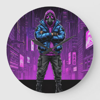 Urbaner Gasmasken-Rebell – Cyberpunk Streetwear Ar Große Wanduhr