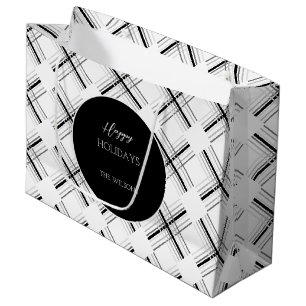 Urbaner grauer Tartan mit schwarzer Geometrie Große Geschenktüte