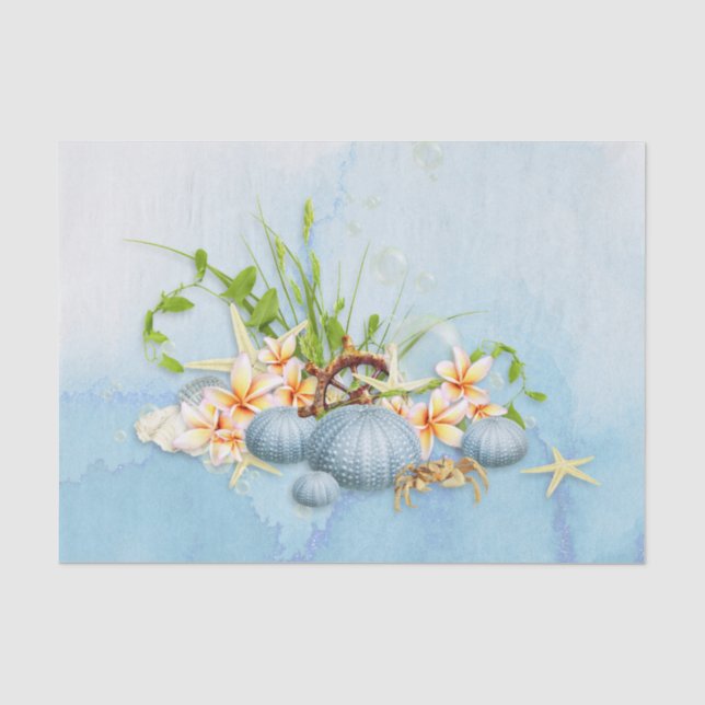 Urchin Floral Coastal Blue Sea Seidenpapier (Vorderseite)