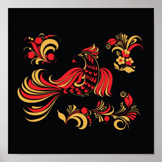 Ureinische russische Vogelschmuck Poster (Vorne)