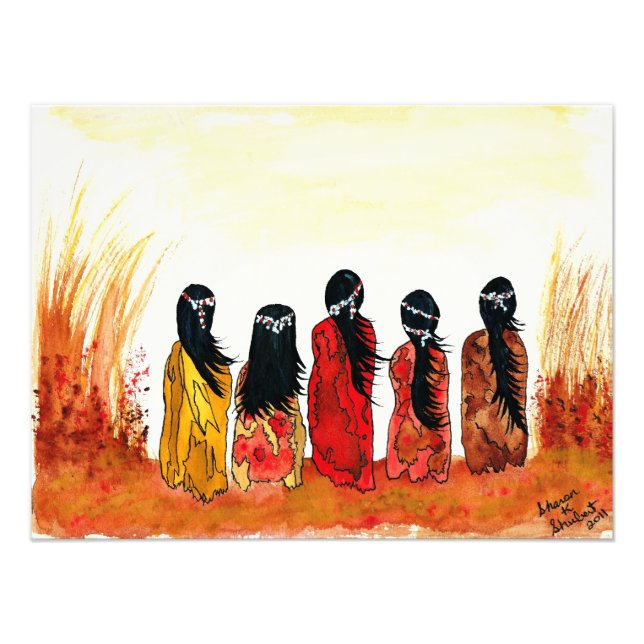 Ureinwohnende amerikanische Girls Aquarellbilder d Fotodruck (Vorne)