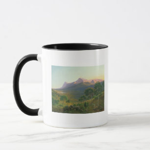 Ureinwohner durch ein Feuer vor Berg William Tasse
