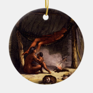 Ureinwohner-Familie unter einem Blatt-Schutz Keramik Ornament