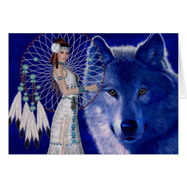 Ureinwohner-Frau u. blauer Wolf-Entwurf (Vorderseite (Horizontal))