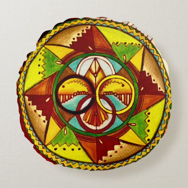 Ureinwohner-Medizin-Rad-Mandala-Kissen Rundes Kissen (Vorderseite)