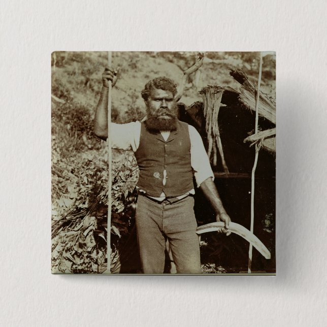 Ureinwohner mit einem Bumerang, c.1860s Button (Vorderseite)