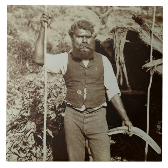 Ureinwohner mit einem Bumerang, c.1860s Fliese (Vorderseite)