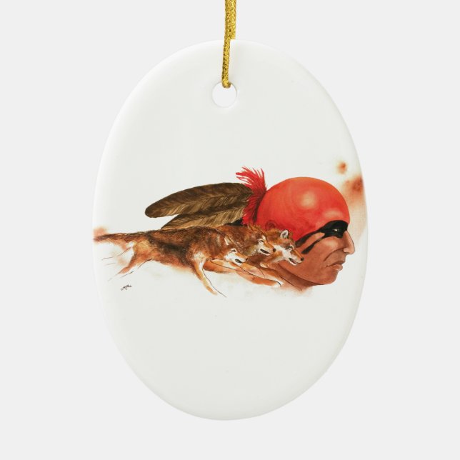 Ureinwohner-Wolf-Clan-Cherokee indischer Krieger Keramik Ornament (Vorne)