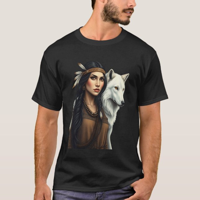Ureinwohnerinnen Wolf Liebhaber Indigene Ameri T-Shirt (Vorderseite)