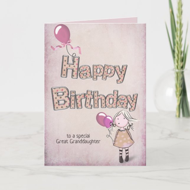 Urenkelin Geburtstag mit rosa Ballons Karte (Vorderseite)