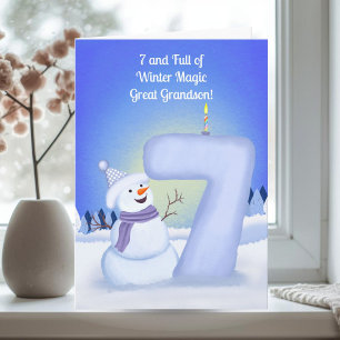 Urgroßenkel Glücklicher 7. Geburtstag Schneemann Karte