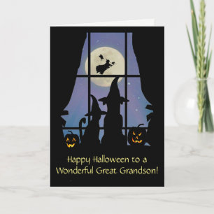 Urgroßenkel Süß Frohes Halloween Hund und Katze Karte