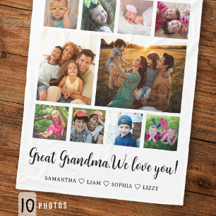 Urgroßmutter Enkelkinder 10 Foto-Collage Weiß   Fleecedecke