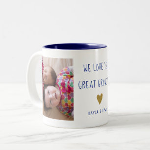 Urgroßvater Enkelkinder 2 Foto-Kollage Navyblau Zweifarbige Tasse
