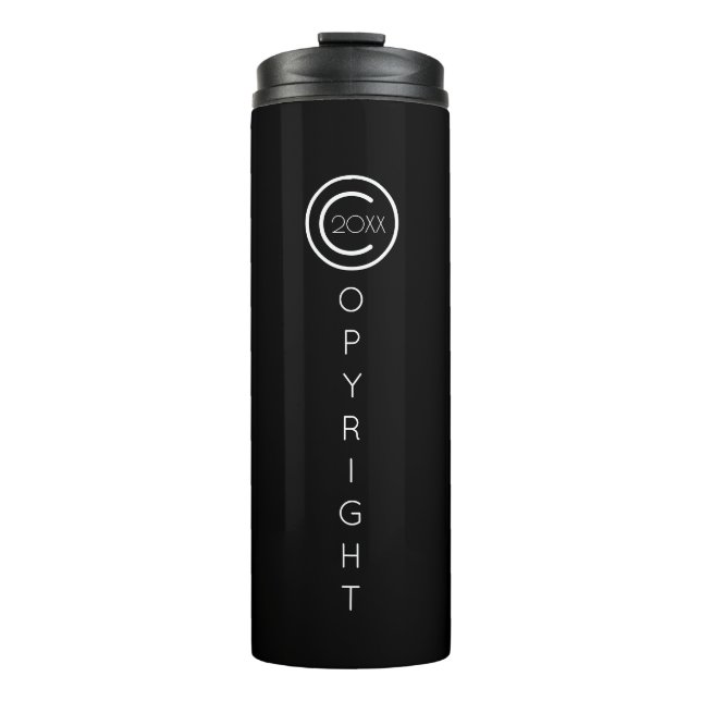 Urheberrecht Modernes Typografisches Schwarz Thermosbecher (Vorderseite)