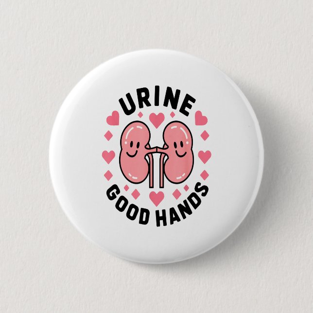 Urine Good Hands Kidney Pun Cute Cartoon Humor  Button (Vorderseite)