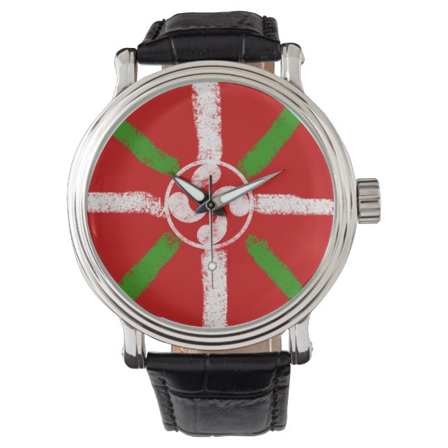 Urkreide, gezeichnet Ikurriña und Lauburu, Armbanduhr (Vorderseite)