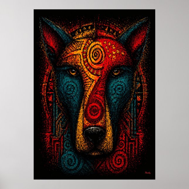 Urkunst Hundetotem Abstrakte Kunst – Expressionism Poster (Vorne)