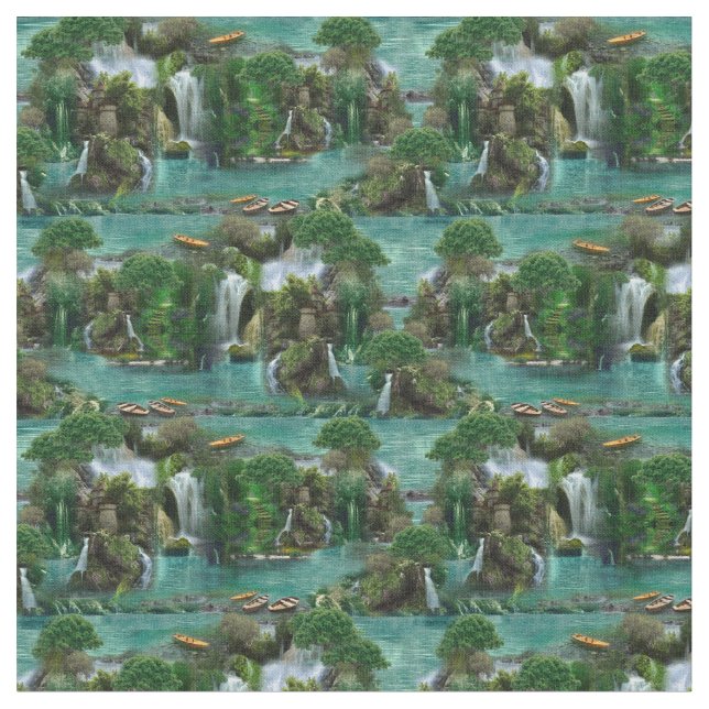 Urlaub am magischen Fantasy-See Stoff (Nahaufnahme)