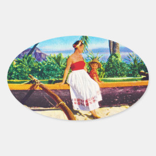 Urlaub auf Hawaii im Stil der alten Zeit Ovaler Aufkleber