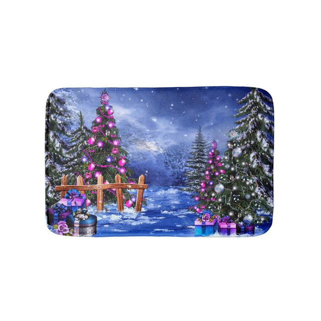 Urlaub Badematte (A digital art image of a winter scene with Christmas trees and presents!)