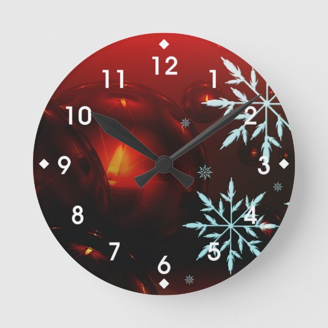 Urlaub bei Kerzenlicht und Schneeflocken Runde Wanduhr (Vorderseite)