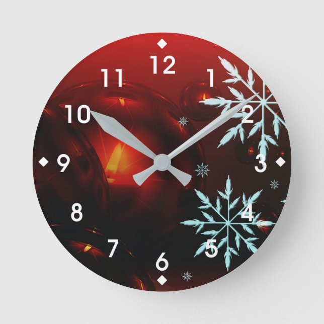 Urlaub bei Kerzenlicht und Schneeflocken Runde Wanduhr (Vorderseite)