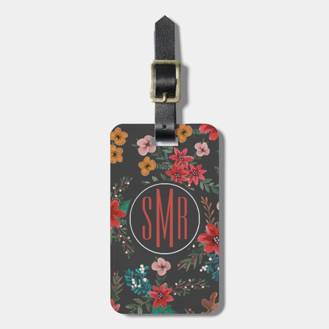 Urlaub | BLUME | Monogramm | Gepäckmarke Gepäckanhänger (Vorderseite vertikal)