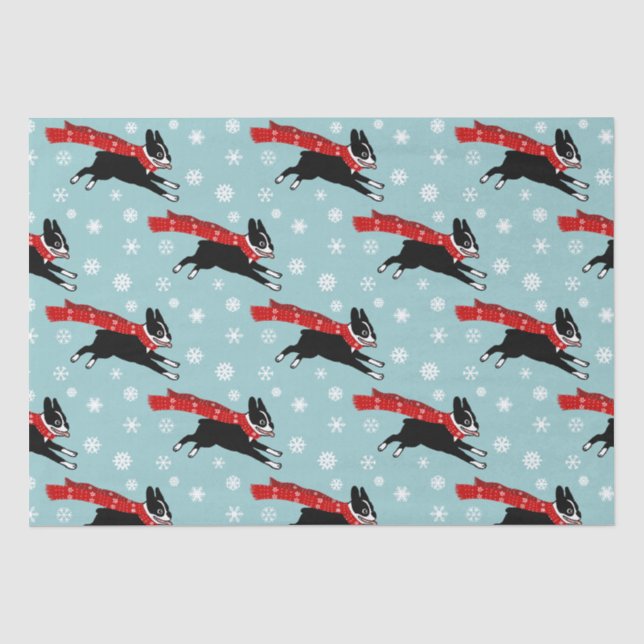 Urlaub Boston Terrier mit Snowflakes Weihnachten Seidenpapier (Vorderseite)