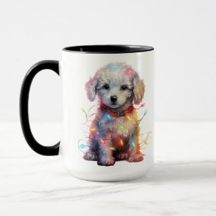URLAUB CHRISTMAS WHITE PODLE PUPPY HUND TASSE