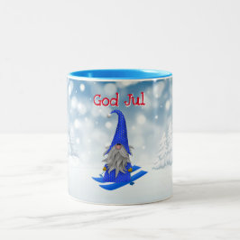 Urlaub| Gott Jul Nisse Skifahren im Waldschnee Zweifarbige Tasse