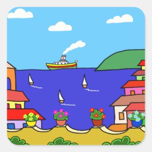 Urlaub im Mittelmeer Quadratischer Aufkleber