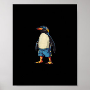Urlaub im Pool mit diesem lustigen Pinguin in Schw Poster
