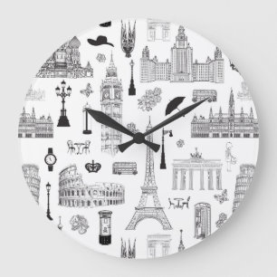 Urlaub in Europa Muster Große Wanduhr