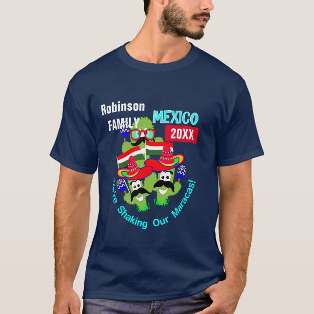 Urlaub in Mexico Family Group Spaß Personalisiert T-Shirt (Vorderseite)