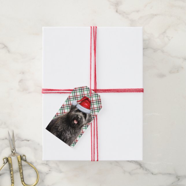 Urlaub Kariert mit Bouvier Dog Weihnachten Geschenkanhänger (Mit Garn)