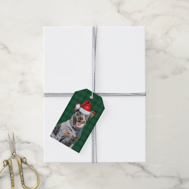 Urlaub Kariert mit einem Blue Heeler Dog Weihnacht Geschenkanhänger (Mit Garn)