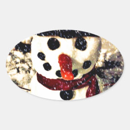 Urlaub lassen es schneebezaubernden Schneemann Ovaler Aufkleber