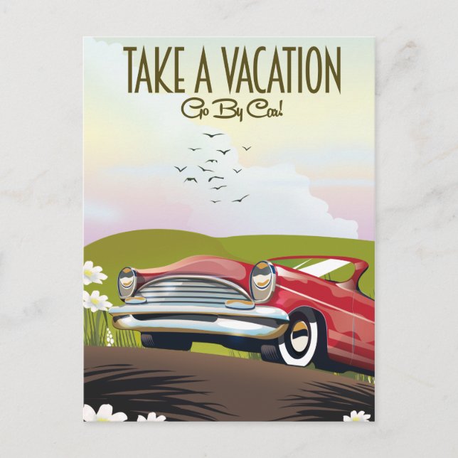 Urlaub machen - mit dem Auto fahren Postkarte (Vorderseite)
