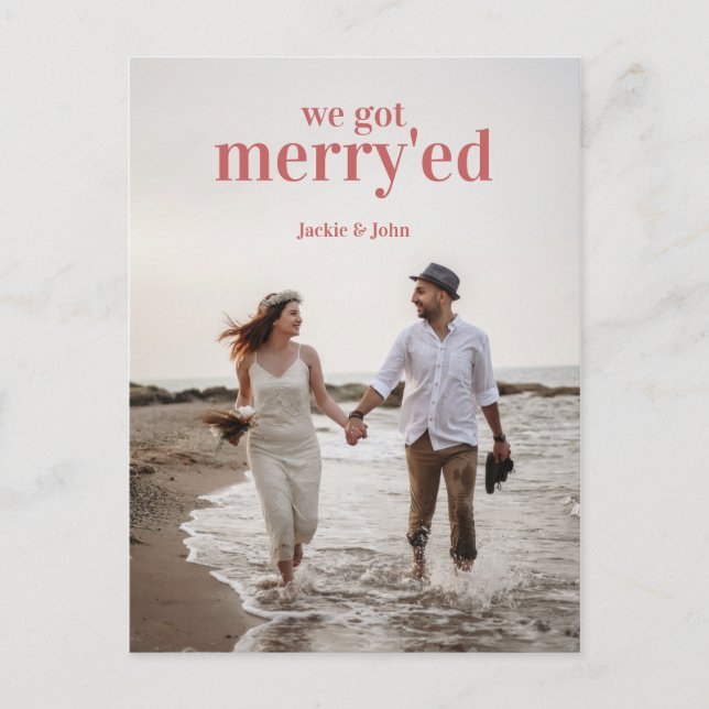 Urlaub Merry wir Verheiratet gepeitscht Pun Ankünd Postkarte (Vorderseite)
