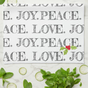 Urlaub PEACE. LIEBE. JOY. Christmas Holly Artisan Geschirrtuch