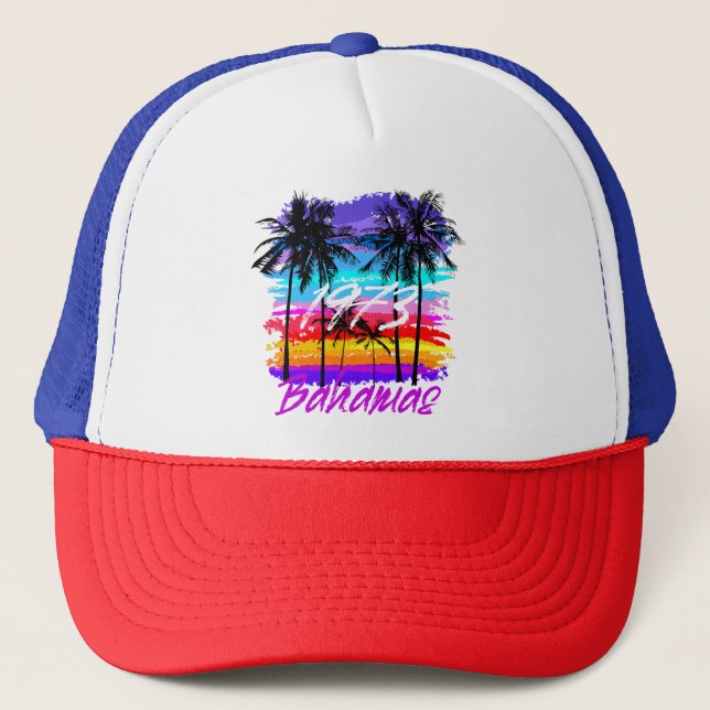 Urlaub Retro Bahamas Hat Vintag Cruise Bahamian Truckerkappe (Vorderseite)