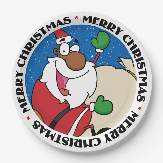 Urlaub Spaß Schwarz Weihnachtsmann Reiten Schlitte Pappteller (Vorderseite)