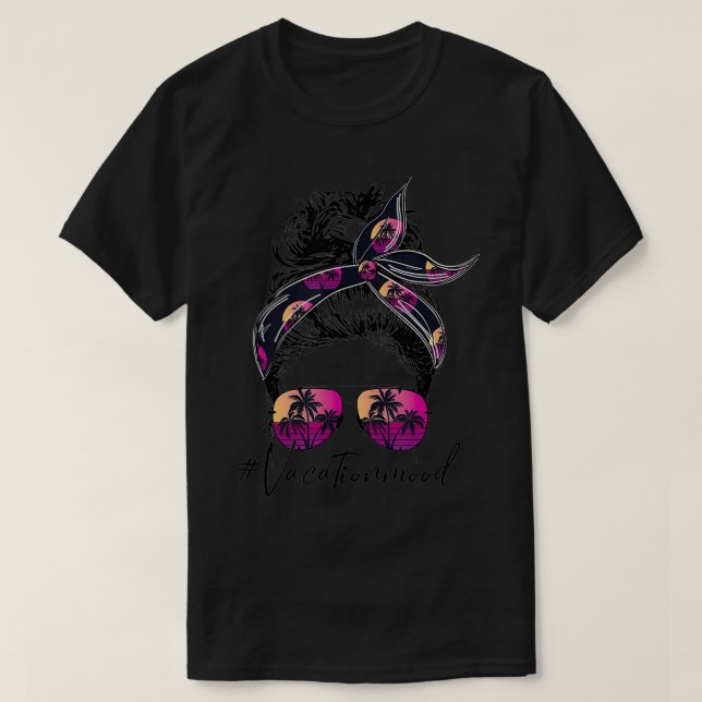 Urlaub Stimmung Messy Bun Sonnenbrille Familie Mat T-Shirt (Design vorne)