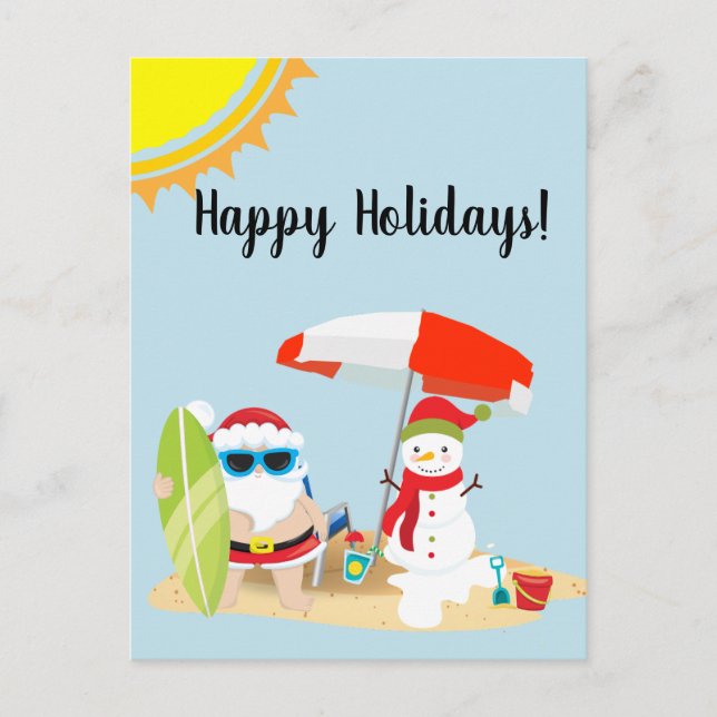 Urlaub Tropischer Strand Snowman Weihnachten Postkarte (Vorderseite)