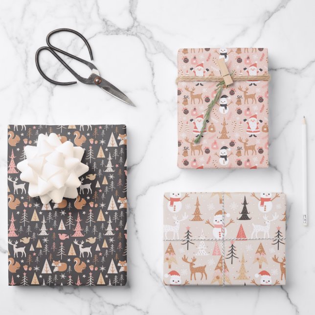 Urlaub Winter Weihnachtsmann Snowmen Geschenkpapier Set (Vorderseite)