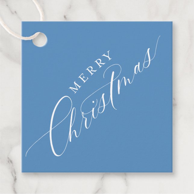 URLAUB WRAPPING Frohe Weihnachten elegant blau Geschenkanhänger (Vorderseite)